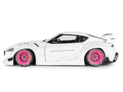 2025 Toyota GR Supra "Liberty Walk" Body Kit White Metallic with Pink Wheels 1/18 Diecast Model Car by Solido image 3