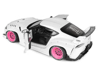 2025 Toyota GR Supra "Liberty Walk" Body Kit White Metallic with Pink Wheels 1/18 Diecast Model Car by Solido image 4