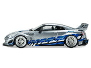 2020 Nissan GT-R (R35) Liberty Walk Silhouette RHD (Right Hand Drive) Silver Metallic with Black Top and Blue Graphics 1/43 Diecast Model Car by Solido image 2