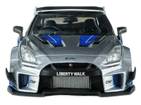 2020 Nissan GT-R (R35) Liberty Walk Silhouette RHD (Right Hand Drive) Silver Metallic with Black Top and Blue Graphics 1/43 Diecast Model Car by Solido image 4