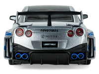 2020 Nissan GT-R (R35) Liberty Walk Silhouette RHD (Right Hand Drive) Silver Metallic with Black Top and Blue Graphics 1/43 Diecast Model Car by Solido image 5