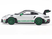 2023 Porsche 911 (992) GT3 RS "Tribute to Carrera RS Package" White with Green Stripes and Black Hood and Top 1/43 Diecast Model Car by Solido image 2