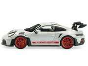 2023 Porsche 911 (992) GT3 RS Ice Gray Metallic with Pyro Red Stripes 1/43 Diecast Model Car by Solido image 2