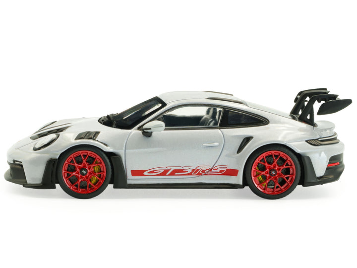2023 Porsche 911 (992) GT3 RS Ice Gray Metallic with Pyro Red Stripes 1/43 Diecast Model Car by Solido image 2