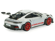 2023 Porsche 911 (992) GT3 RS Ice Gray Metallic with Pyro Red Stripes 1/43 Diecast Model Car by Solido image 3