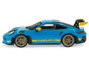 2023 Porsche 911 (992) GT3 RS "Tribute to 24 Hours of Daytona 2003" Riviera Blue with Yellow Stripes 1/43 Diecast Model Car by Solido image 2