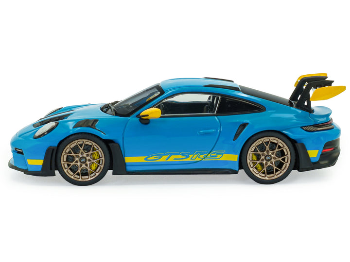 2023 Porsche 911 (992) GT3 RS "Tribute to 24 Hours of Daytona 2003" Riviera Blue with Yellow Stripes 1/43 Diecast Model Car by Solido image 2