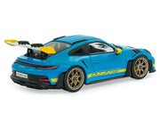 2023 Porsche 911 (992) GT3 RS "Tribute to 24 Hours of Daytona 2003" Riviera Blue with Yellow Stripes 1/43 Diecast Model Car by Solido image 3