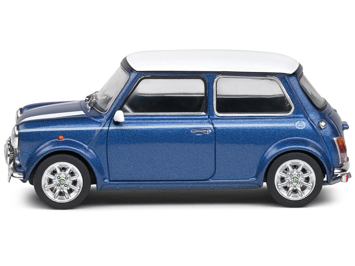 1994 Mini Cooper Sport Tahiti Blue Metallic with White Top and Stripes 1/43 Diecast Model Car by Solido image 2