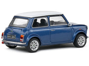 1994 Mini Cooper Sport Tahiti Blue Metallic with White Top and Stripes 1/43 Diecast Model Car by Solido image 3