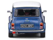 1994 Mini Cooper Sport Tahiti Blue Metallic with White Top and Stripes 1/43 Diecast Model Car by Solido image 4