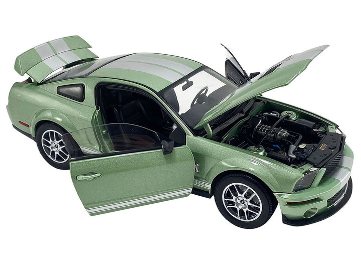 2007 Ford Shelby GT500 Lime Green Metallic with Silver Stripes "Shelby Collectibles" Series 1/18 Diecast Model Car by ACME image 2