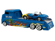 Shelby Cobra Super Snake Blue Metallic with Flames and Custom "Rat Fink" Hauler Blue Metallic with Flames and Graphics 1/64 Diecast Model Cars by ACME image 3