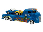 Shelby Cobra Super Snake Blue Metallic with Flames and Custom "Rat Fink" Hauler Blue Metallic with Flames and Graphics 1/64 Diecast Model Cars by ACME image 5