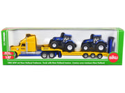Tractor Truck Yellow with 2 New Holland T7070 Tractors Blue 1/87 (HO) Diecast Models by Siku image 3