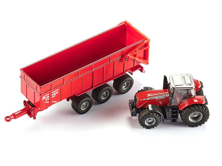 Massey Ferguson 8480 Dyna VT Tractor Red with Silver Top and Krampe Dump Trailer Red 1/87 (HO) Diecast Models by Siku image 2