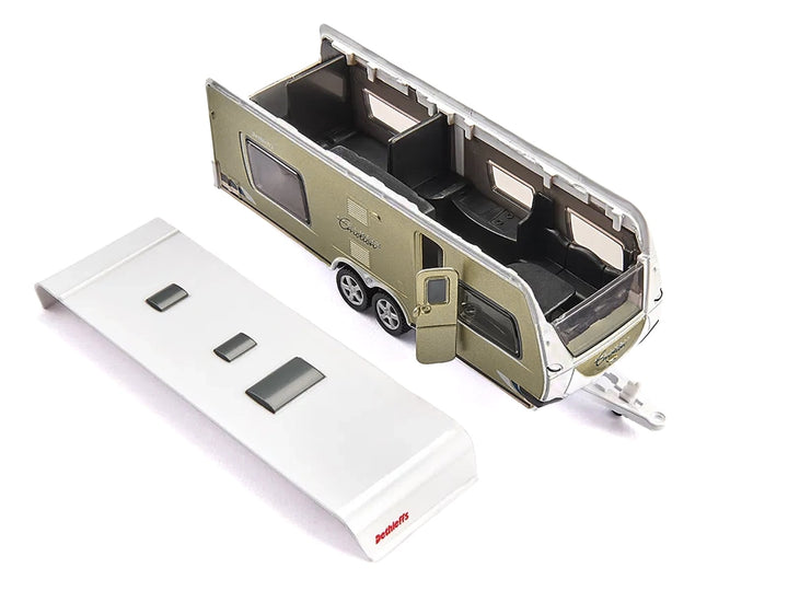 Porsche Macan Turbo Maroon Metallic and Dethleffs Exclusiv Emotion Caravan with Figures and Camp Accessories Set 1/55 Diecast Model by Siku image 2