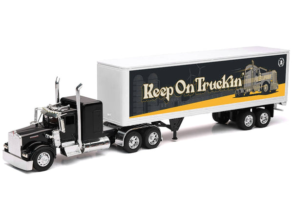 Kenworth W900 Truck Black with Dry Van Trailer "Tribute To Truckers Keep on Truckin'" "Long Haul Truckers" Series 1/32 Diecast Model by New Ray