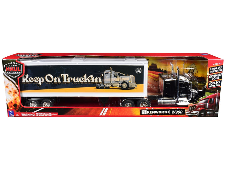 Kenworth W900 Truck Black with Dry Van Trailer "Tribute To Truckers Keep on Truckin'" "Long Haul Truckers" Series 1/32 Diecast Model by New Ray image 2