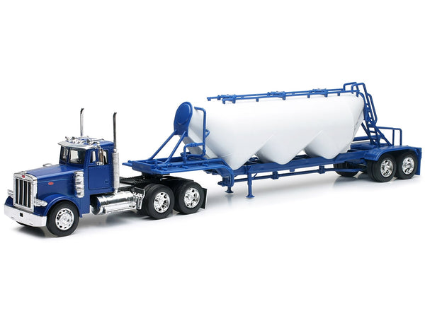Peterbilt 379 Truck Blue with Pneumatic Tanker Trailer White "Long Haul Truckers" Series 1/32 Diecast Model by New Ray