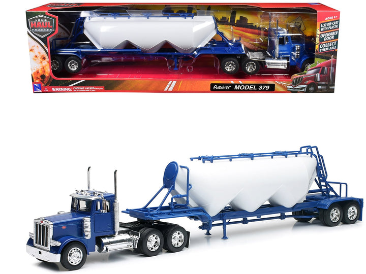 Peterbilt 379 Truck Blue with Pneumatic Tanker Trailer White "Long Haul Truckers" Series 1/32 Diecast Model by New Ray image 2