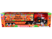 Kenworth W900 Truck Black with Graphics and Dry Van Trailer "Dia De Muertos" 1/32 Diecast Model by New Ray image 3