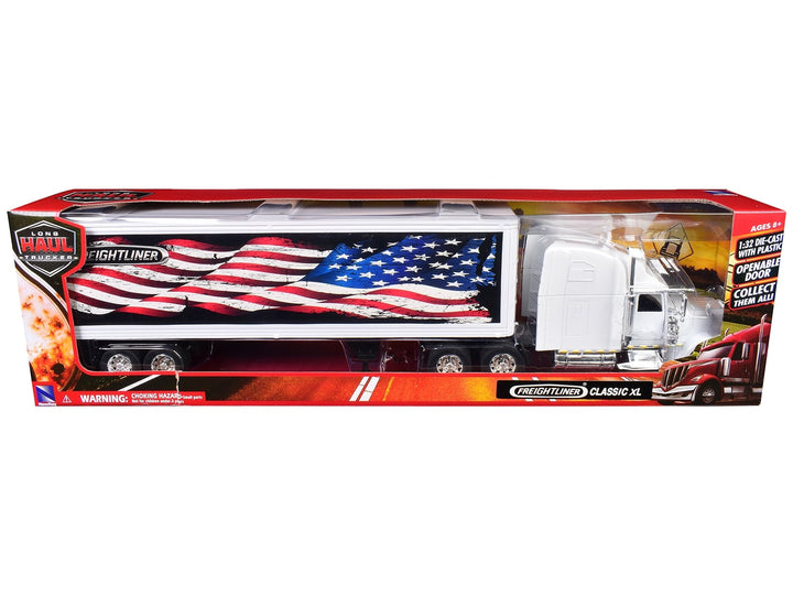 Freightliner Classic XL Truck White with Dry Van Trailer White with Patriotic Graphic "Long Haul Truckers" Series 1/32 Diecast Model by New Ray image 2