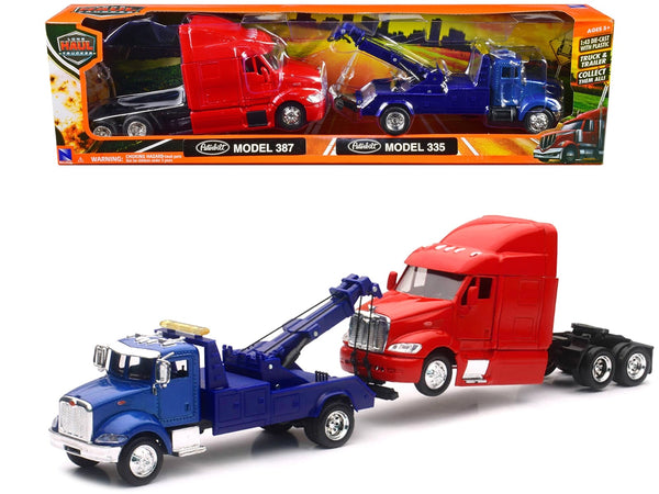 New Ray Peterbilt 335 blue tow truck Peterbilt 387 red cab two-piece set 1:43 SS-15053, product image 1