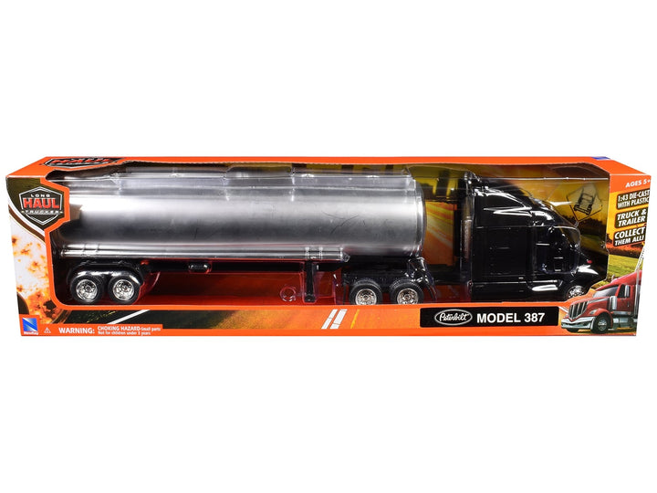 Peterbilt 387 Truck Black with Tanker Trailer Silver "Long Haul Truckers" Series 1/43 Diecast Model by New Ray image 2