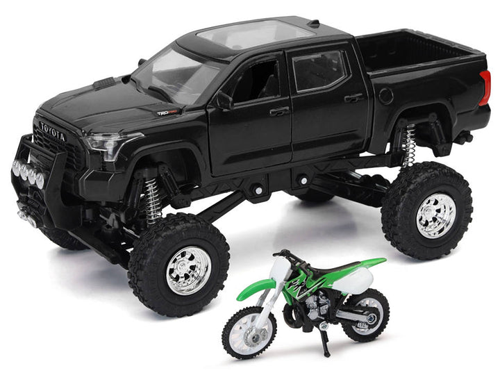 Toyota Tundra Pro Pickup Truck Black and Kawasaki KX 250 Motorcycle Green and White "Xtreme Off-Road" Series 1/32 Diecast Models by New Ray image 2