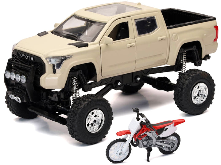 Toyota Tundra Pro Pickup Truck Tan and Honda CR250R Motorcycle Red and White "Xtreme Off-Road" Series 1/32 Diecast Models by New Ray image 2