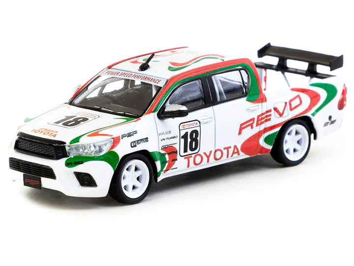 Toyota Hilux Pickup Truck RHD (Right Hand Drive) #18 White with Red and Green Graphics "Hobby64" Series 1/64 Diecast Model Car by Tarmac Works image 2
