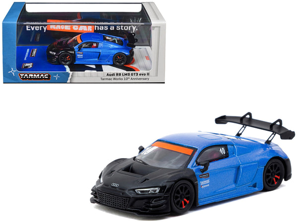 Audi R8 LMS GT3 evo II #10 "Tarmac Works 10th Anniversary" Blue Metallic and Matt Black "Hobby64" Series 1/64 Diecast Model Car by Tarmac Works