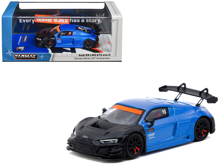 Audi R8 LMS GT3 evo II #10 "Tarmac Works 10th Anniversary" Blue Metallic and Matt Black "Hobby64" Series 1/64 Diecast Model Car by Tarmac Works