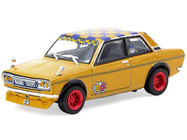 Datsun 510 "OG Beer" Yellow with Checkered Top "Hobby64" Series 1/64 Diecast Model Car by Tarmac Works image 2