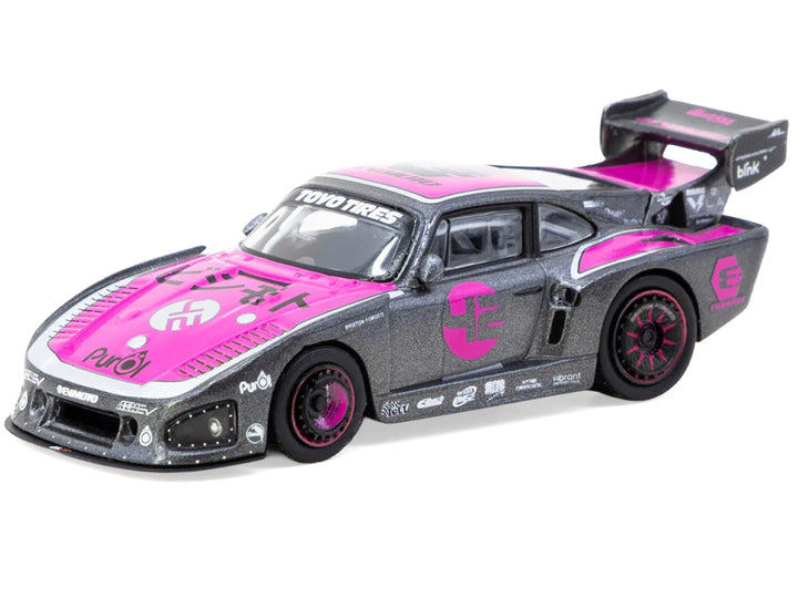 Porsche 935 K3V Bisimoto Gray Metallic with Pink Hood and Top with Tarmac Cards "Hobby64" Series 1/64 Diecast Model by Tarmac Works image 2
