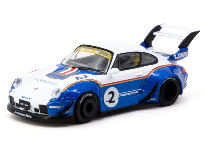 RWB 993 #2 "Liberty Walk" White and Blue Metallic with Container Packaging "Hobby64" Series 1/64 Diecast Model Car by Tarmac Works image 2