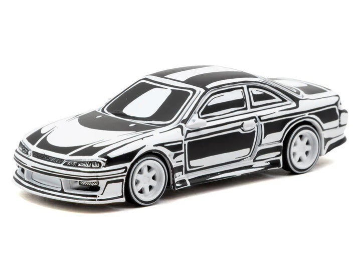VERTEX Silvia (S14) "Designed by Joshua Vides" Black and White "Global64" Series 1/64 Diecast Model Car by Tarmac Works image 2