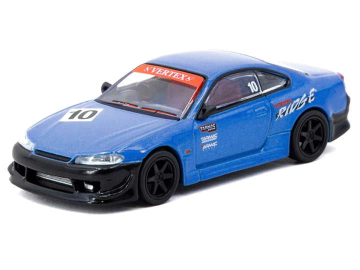 Nissan Vertex Silvia (S15) RHD (Right Hand Drive) #10 "Tarmac Works 10th Anniversary" Blue Metallic "Global64" 1/64 Diecast Model Car by Tarmac Works image 2