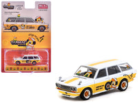 Tarmac Works Datsun Bluebird 510 Wagon Ohige no Pon white orange Global64 1:64 T64G-026-ONP, view 1