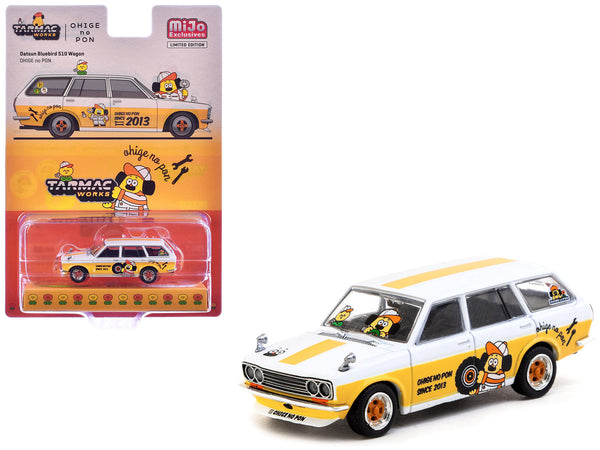 Tarmac Works Datsun Bluebird 510 Wagon Ohige no Pon white orange Global64 1:64 T64G-026-ONP, view 1