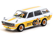 Datsun Bluebird 510 Wagon "Ohige no Pon" White with Orange Stripes and Graphics "Global64" Series 1/64 Diecast Model Car by Tarmac Works image 2