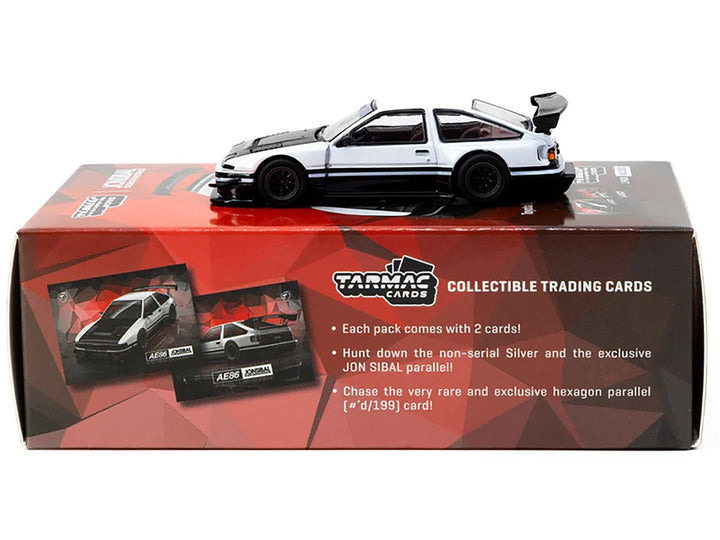 Toyota Sprinter Trueno AE86 Widebody RHD (Right Hand Drive) White and Black with Tarmac Cards "Global64" Series 1/64 Diecast Model by Tarmac Works image 2