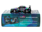 Nissan Skyline (R32) Widebody RHD (Right Hand Drive) #87 "HKS - Designed by Jon Sibal" Black with Graphics with Tarmac Cards "Global64" Series 1/64 Diecast Model Car by Tarmac Works image 3