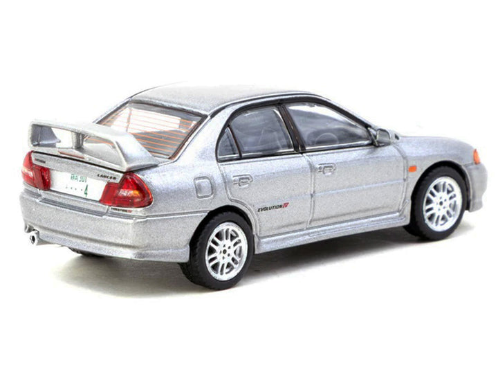 Mitsubishi Lancer Evolution IV Silver Metallic with Tarmac Cards "Global64" Series 1/64 Diecast Model by Tarmac Works image 2