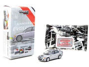 Mitsubishi Lancer Evolution IV Silver Metallic with Tarmac Cards "Global64" Series 1/64 Diecast Model by Tarmac Works image 4