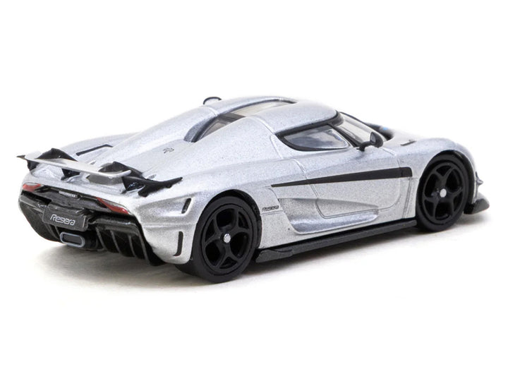 Koenigsegg Regera Silver Metallic with Blue Accents and Collectible Tarmac Cards "Global64" Series 1/64 Diecast Model Car by Tarmac Works image 2