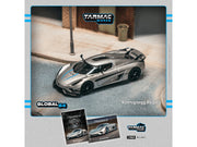 Koenigsegg Regera Silver Metallic with Blue Accents and Collectible Tarmac Cards "Global64" Series 1/64 Diecast Model Car by Tarmac Works image 4