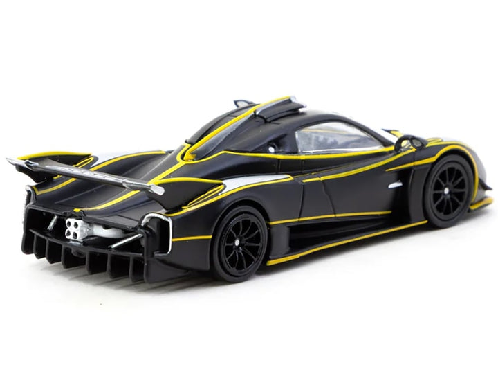 Pagani Huayra R Matt Black with Silver Accents and Yellow Stripes "Global64" Series 1/64 Diecast Model by Tarmac Works image 2