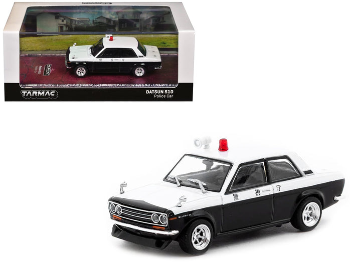 Datsun 510 "Japanese Police" Black and White "Road64" Series 1/64 Diecast Model Car by Tarmac Works